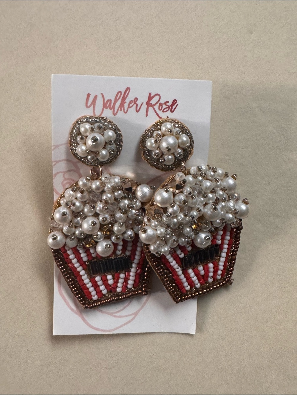 Red & White Beaded Popcorn Basket Earrings